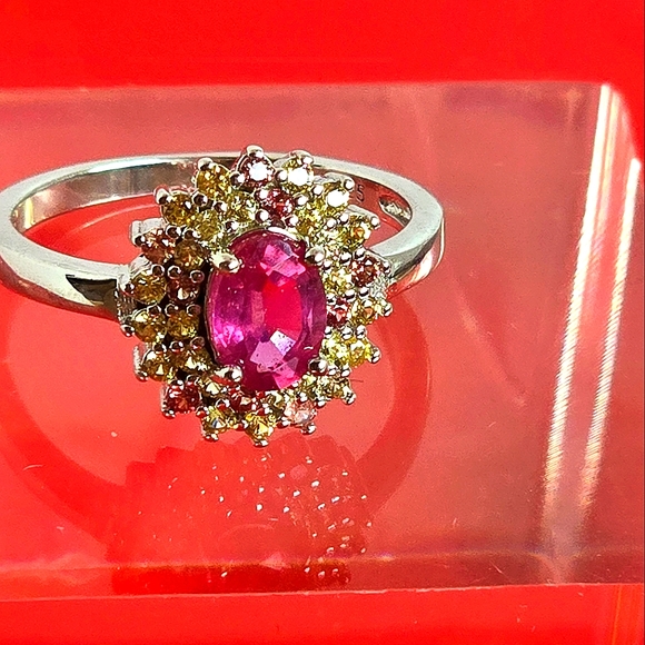 925 Sterling Silver Ring Sz 7 with Natural Oval Ruby & Sapphire Gemstones. - Picture 4 of 5
